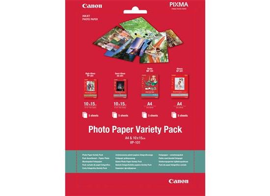 Canon VP-101 Photo Paper Variety Pack 4x6 and A4 for Ink & Ink Tank - 20 Sheets