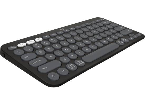 كيبورد لاسلكي Logitech Pebble Keys 2 K380s Arabic Version, Multi-Device Bluetooth with Customizable Shortcuts, Slim and Portable, Easy-Switch for Windows, macOS, iPadOS, Android, Chrome OS - Tonal Graphite