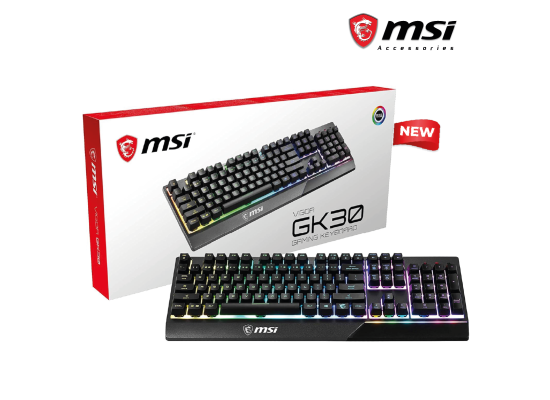 كيبورد MSI Vigor GK30 RGB Gaming , 6-Zone RGB Lighting, Water Repellent & Splash-Proof, Mechanical-Like Plunger Switches, Black