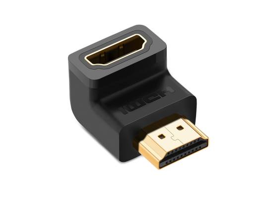 UGREEN 20109 محول HDMI زاوية قائمة 90 درجة مطلية بالذهب HDMI ذكر إلى أنثى موصل يدعم 4K لعصا التلفزيون