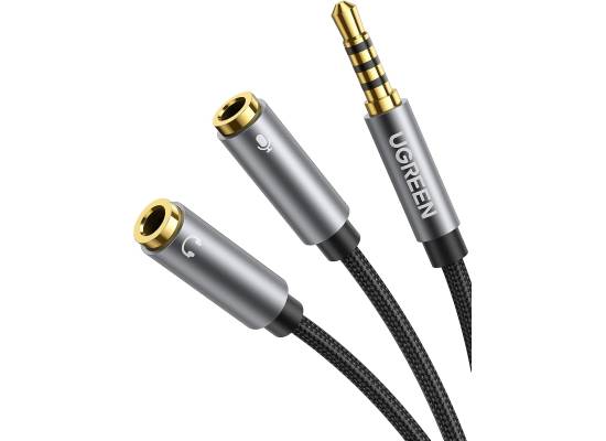 UGREEN Headphone Splitter 3.5mm 2 Female to 1 Male Mic and Audio Y Splitter TRRS Headset Adapter Cable Stereo Compatible with Laptop PS4 Xbox PC Phone Tablet Gaming