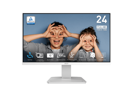 شاشة MSI PRO MP2412, 24" , 1920 x 1080 (FHD), FreeSync, 100Hz, TUV Certified Eyesight Protection, 1ms, VESA Mountable, HDMI™ & Display Port (1.2a), White /2 Years Warranty