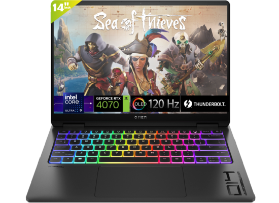 لابتوب HP OMEN Transcend Gaming Light-Wight 14-fb0000ne Intel Core™ Ultra 9 185H Ai Boost NVIDIA GeForce RTX 4070 8GB GPU 14" 3K (2880 x 1800), OLED 120Hz - Black