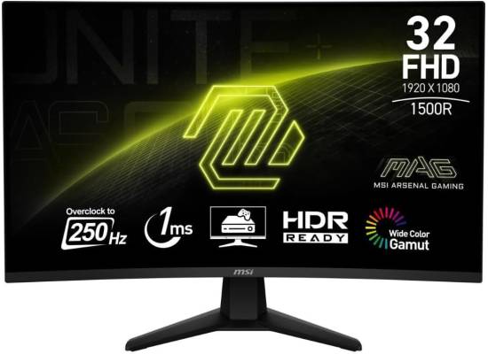 شاشة MSI MAG 32C6X 31.5-inch 1920 x 1080 (FHD) Curve 1500R Computer , 250Hz, Adaptive-Sync, HDR Ready, HDMI, Display Port,VESA Mountable, Tilt, 1ms, Black / 3 Years Warranty