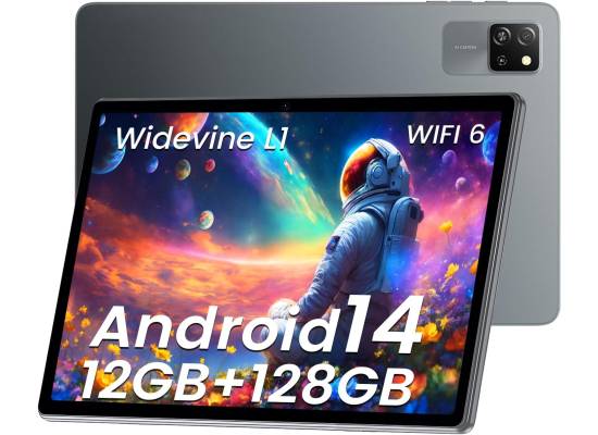 Blackview Tab 60 WiFi Android 14 Tablet Eye Comfort Mode, 12GB Ram (4GB physical + 8GB virtual) 128GB Storage, 10.1-inch, HD Plus - Grey with Bluetooth Keyboard