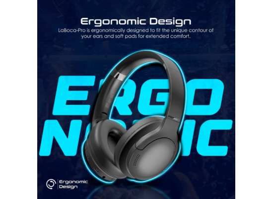 سماعة رأس Promate Headphones, Hi-Fidelity Over-Ear Wired/Wireless v5.3 with Microphone, 24H Playtime, 300mAh Battery Type C, Foldable Design LABOCA-PRO - BLACK