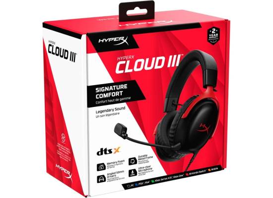 سماعة ألعاب (رأس) HyperX Cloud III - 7.1 Virtual Surround Sound for PC / PS4 / Mac / Mobile (Black/Red)