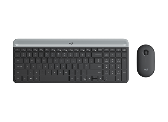 كيبورد لاسلكي Logitech MK470 Slim and Mouse Combo - Modern Compact Layout, Ultra Quiet, 2.4 GHz USB - Graphite